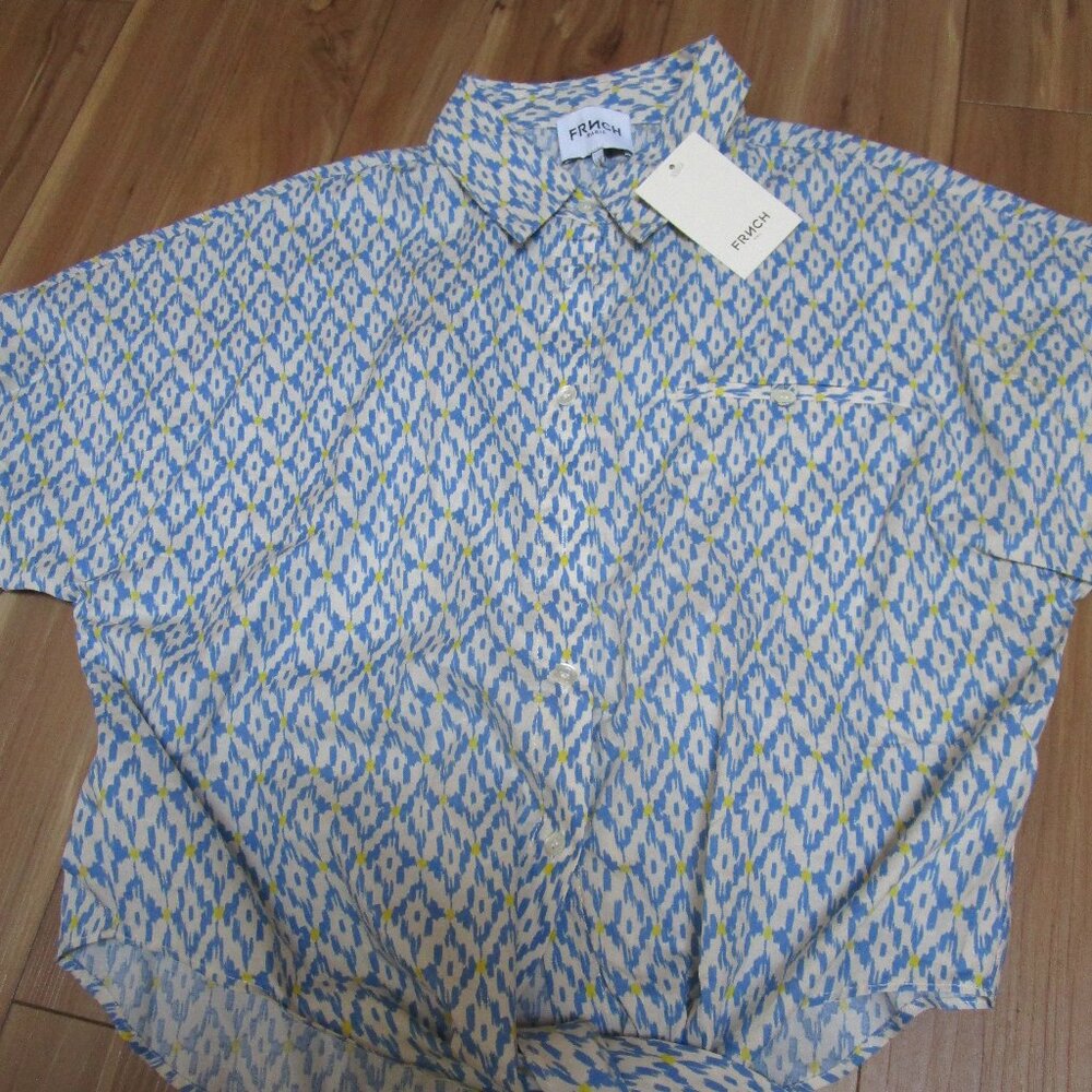 NWT FRNCH Paris Blouse Women Candy’s Chemise Blu Front Tie Button Up Retro XS